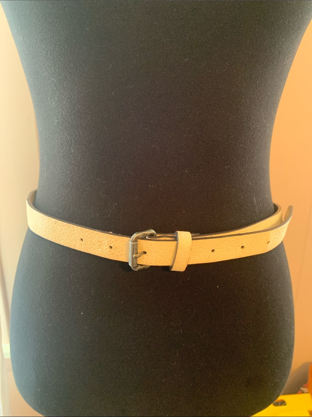 Classic Cream Faux Leather Waist Belt with Metal Buckle Snakskin Pattern